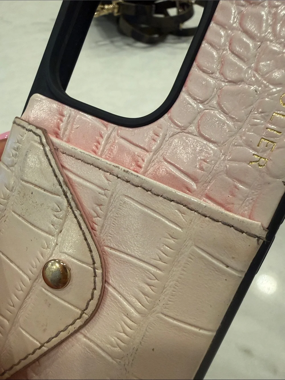 Pink Croc-Embossed Cardholder iPhone Case iPhone 16 pro max